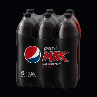 Pepsi Max 6-pak flasker (6x1.5L), AI-genereret billede
