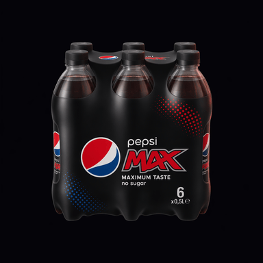 Pepsi Max 6-pak flasker (6x50cl), AI-genereret billede