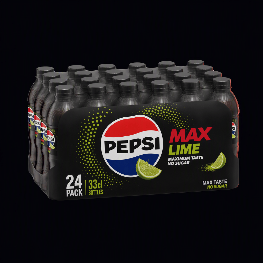 Pepsi Max Lime 24-pak flasker (24x33cl), AI-genereret billede